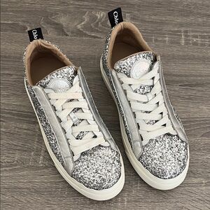 Chloé Women's Lauren Low-Top Glitter Sneakers in silver 37 6.5